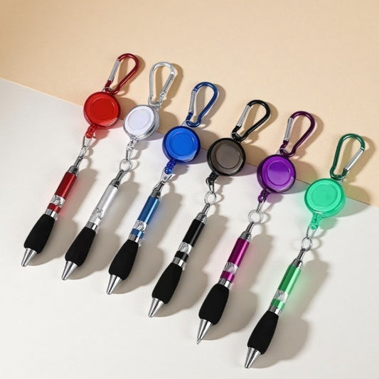Creative DIY metal pull line pen, retractable mountaineering keychain gift pen, simple and portable stretching ballpoint pen