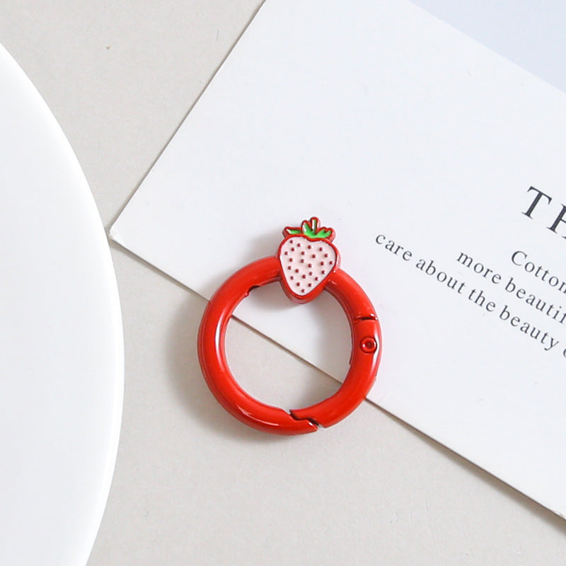 27mm Strawberry Keychain Round with Strawberry Pattern Color Paint Spring Buckle DIY Jewelry Accessories Keychain Connecting Ring