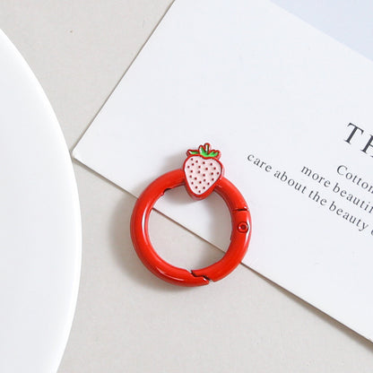 27mm Strawberry Keychain Round with Strawberry Pattern Color Paint Spring Buckle DIY Jewelry Accessories Keychain Connecting Ring