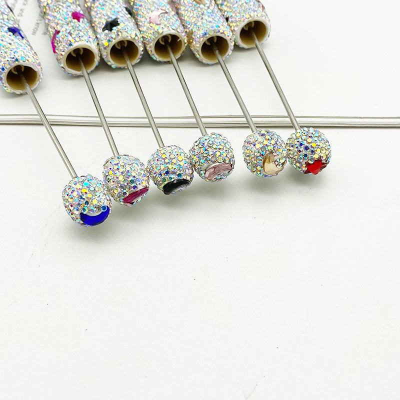 DIY cute star moon bead pen, colorful full diamond wear beads ballpoint pen cross-border explosion cute pen wholesale