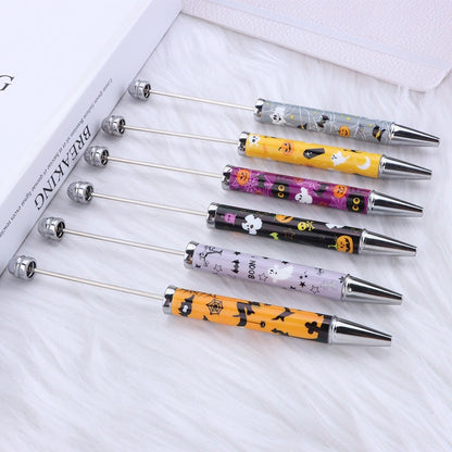 DIY Plastic Beadable Pens with Halloween Pumpkin Ghost Bat Spider Prints