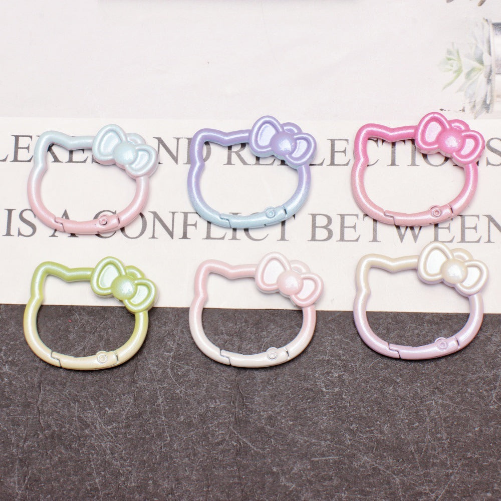 37*30mm Two-color Paint Gradual Change Cute Bow Kitten Spring Buckle DIY Accessories Keychain Bag Pendant
