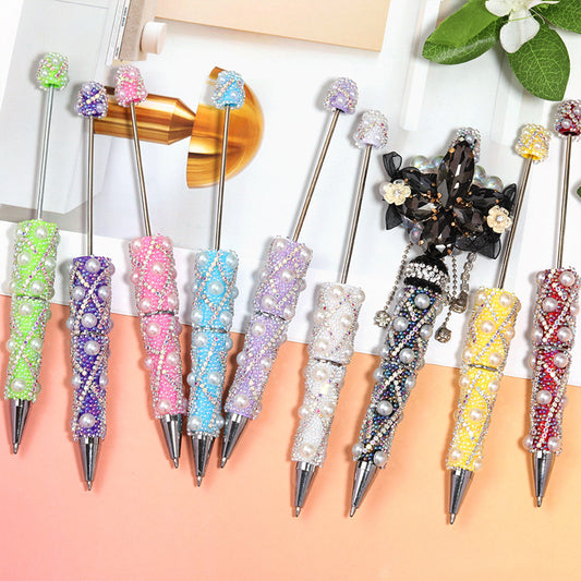 Cross-border explosion heavy industry full diamond pearl chain bead pen DIY rotating ballpoint pen mobile phone chain accessories material