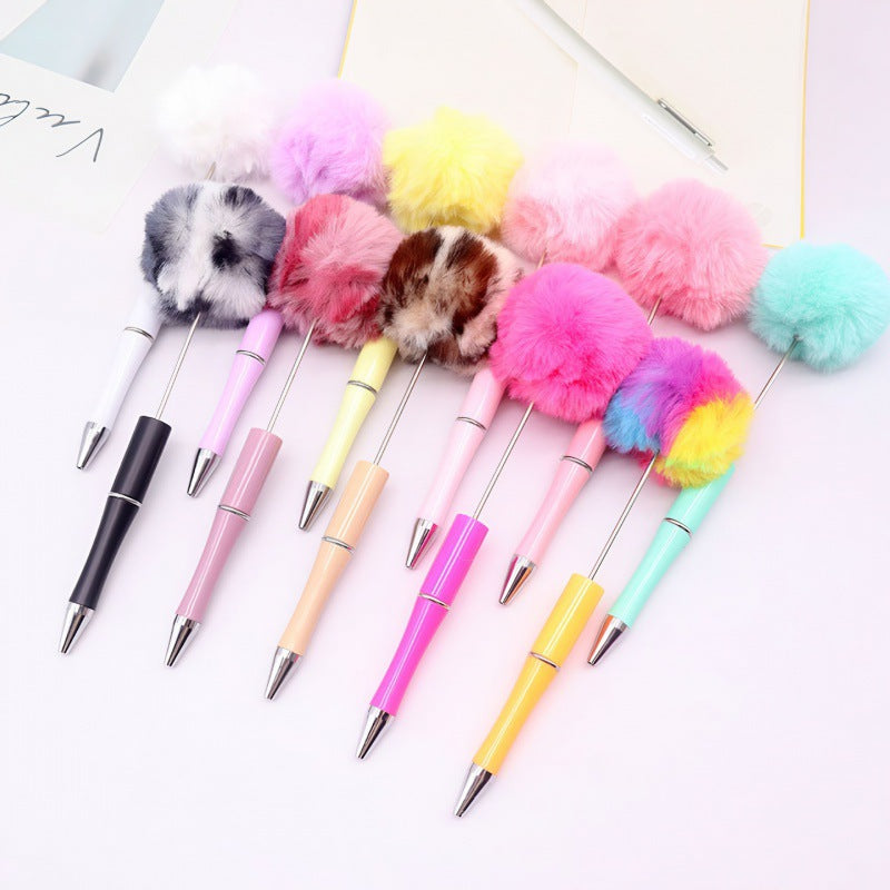 DIY hairball bead pen, cute furry gift pen, multi-color beadable ballpoint pen beadedpen spot