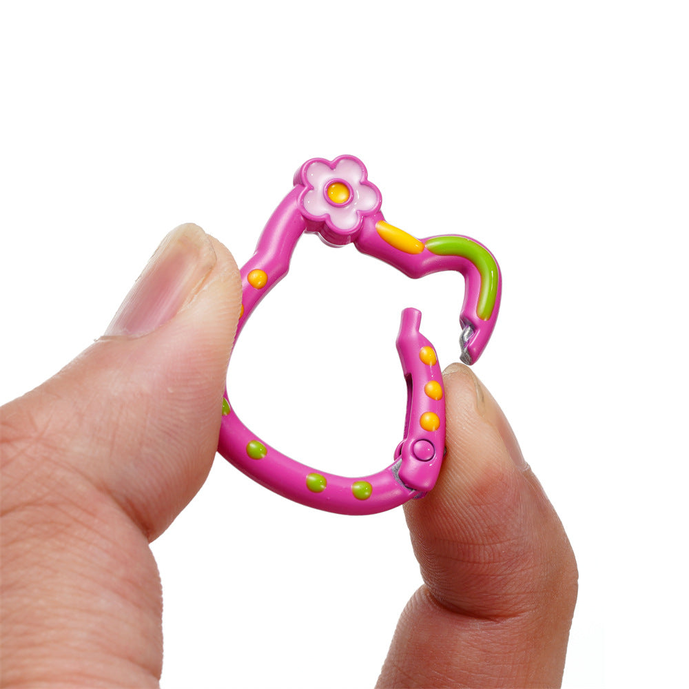 28*35mm HK Flower Head Alloy Painted Paint Kitty Cat Spring Chain Key Ring DIY Mobile Phone Pendant Bag Buckle Ring