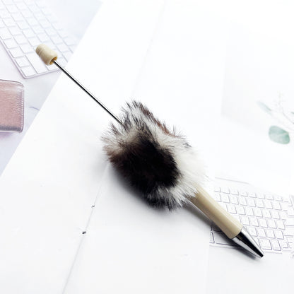 Cross-border innovative leopard print hairball bead pen DIY handmade hairball ballpoint pen cute student gift pen spot