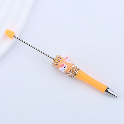 New KT cat litter sugar string bead pen DIY handmade cute fantasy cartoon cat cute jingle cat beaded ballpoint pen