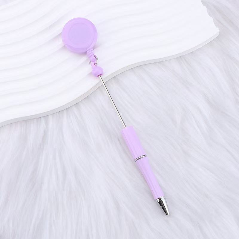 New easy-to-pull buckle beaded ballpoint pen, retractable plastic easy-to-pull retractable buckle, creative bead pen pull wire buckle
