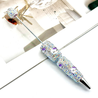 Beadable Clay Pens with Cute HK Kitten Head AB Rhinestones Covered the Entire Pen