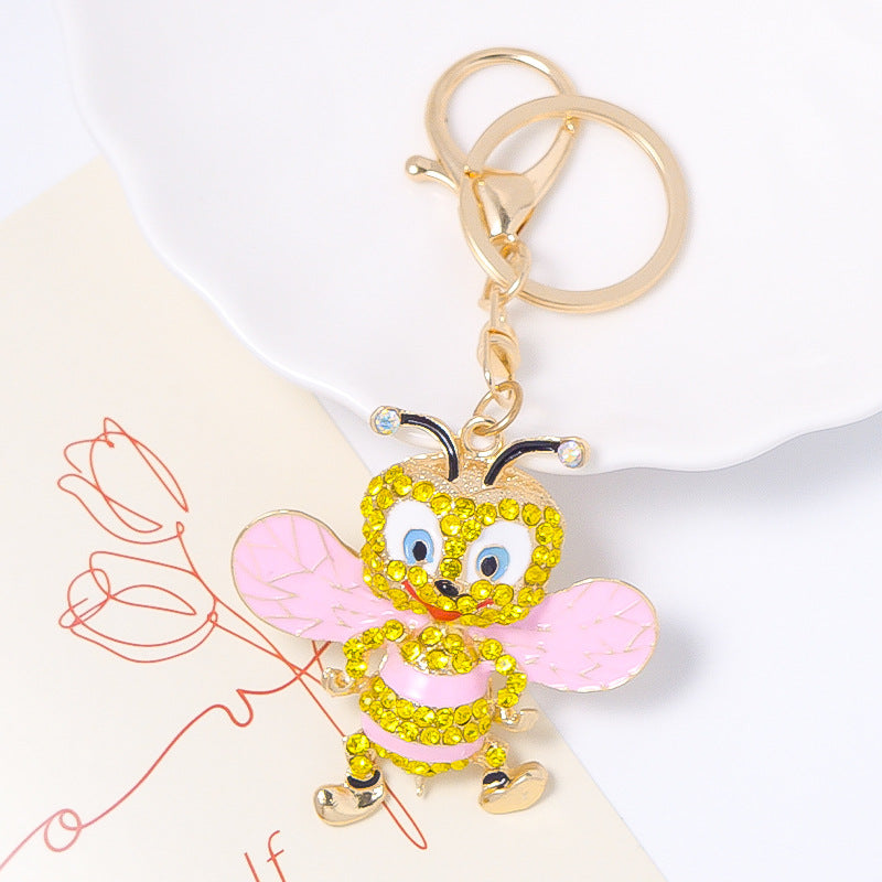 58*57mm Popular Bee Keychain Small Pendant Rhinestone Key Pendant Metal Backpack Key Chain