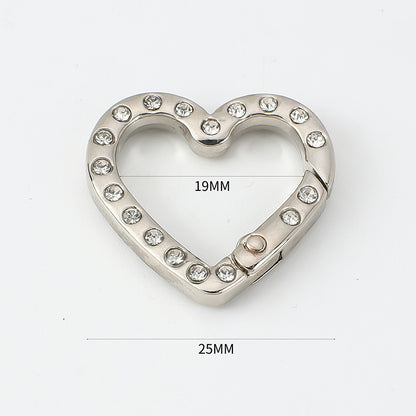 2.5 * 2.6Cm Double Side with Diamond Heart Metal Key Ring Alloy with Drill Love Spring Ring, Household Keychain Pendant Doll Bag Jewelry DIY Open Key Ring
