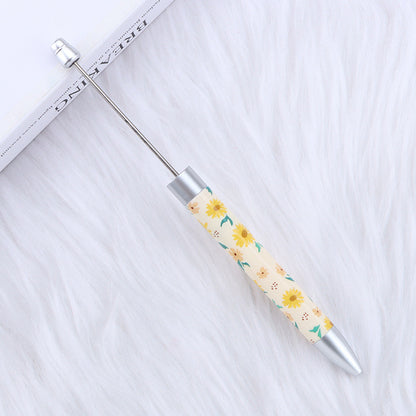 DIY long printed bead pen, national flag sunflower pattern creative cute grain bead pen plastic bead ballpoint pen