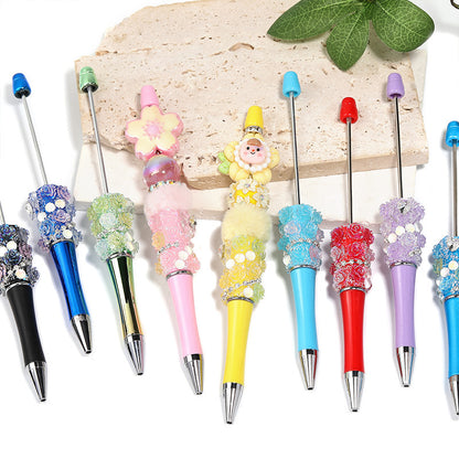 Cross-border rose bead pen wholesale creative DIY plastic beaded ballpoint pen hand sticker diamond bead pen