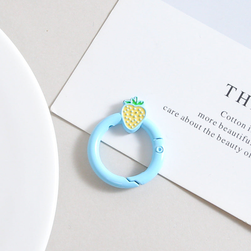 27mm Strawberry Keychain Round with Strawberry Pattern Color Paint Spring Buckle DIY Jewelry Accessories Keychain Connecting Ring