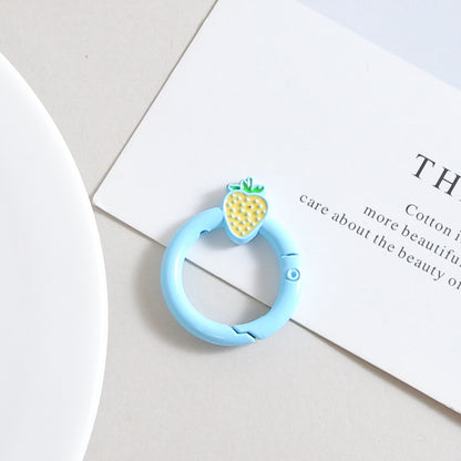 27mm Strawberry Keychain Round with Strawberry Pattern Color Paint Spring Buckle DIY Jewelry Accessories Keychain Connecting Ring