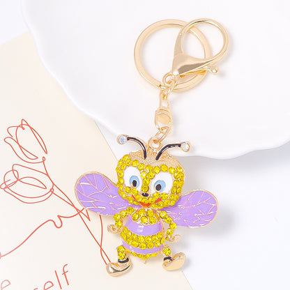 58*57mm Popular Bee Keychain Small Pendant Rhinestone Key Pendant Metal Backpack Key Chain
