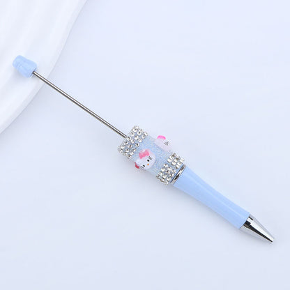 New KT cat litter sugar string bead pen DIY handmade cute fantasy cartoon cat cute jingle cat beaded ballpoint pen