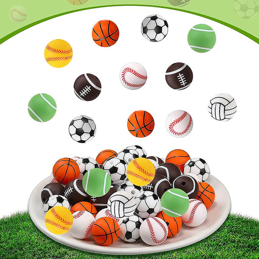 Factory Spot 15mm Silicone Beads Baby Teething Necklace Loose Beads Football Basketball Water Transfer Silicone Beads Wholesale