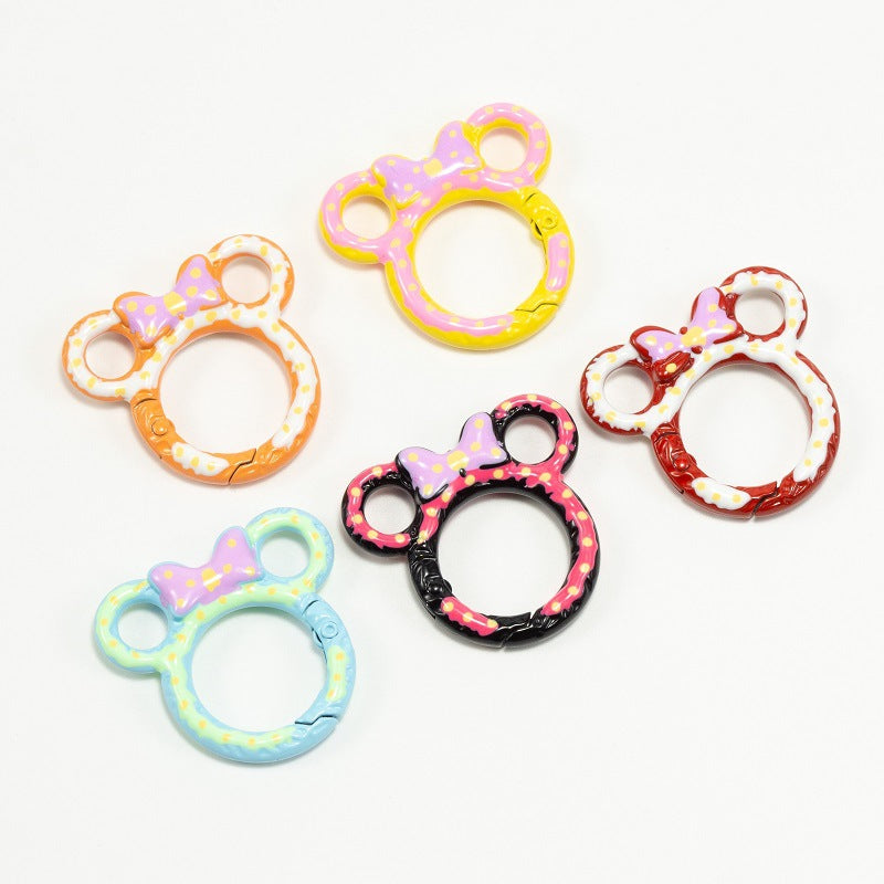 38*35mm Painted Color Spring Buckle Mickey Open Ring Hand Painted Spring Ring Keychain DIY Accessories Alloy Connecting Ring