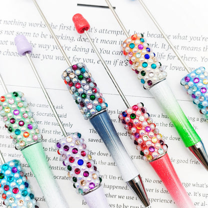 Gradual change color candy diamond bead pen DIY handmade diamond pearl agate ballpoint pen, cute creative gift pen