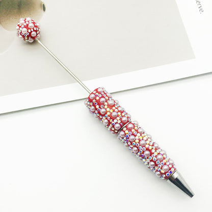 Cross-border heavy industry full of pearl bead pens, creative gradual change wearing beads DIY ballpoint pen gifts Colorful pearl pens