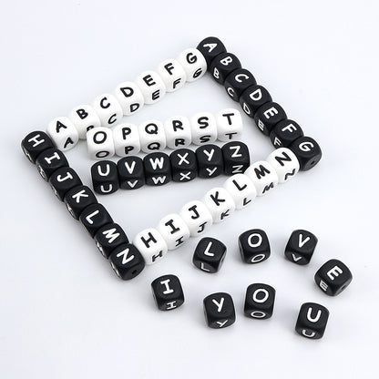 12Mm English Alphabet Silicone Beads Baby Teething Beads DIY Pacifier Chain Beaded Loose Beads Alphabet Beads