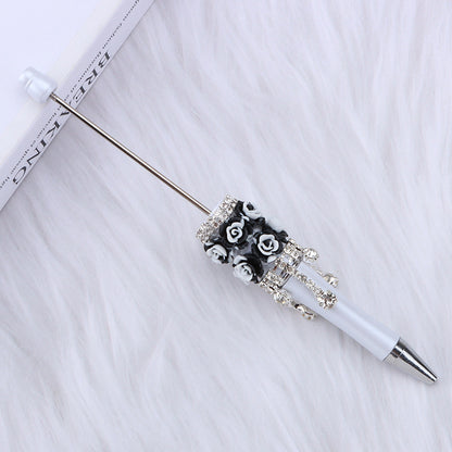 Cross-border heavy industry flower diamond bead pen DIY pure handmade patch silver jewelry bead pen multi-color plastic ballpoint pen