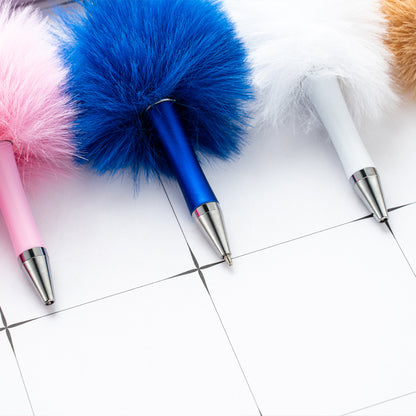 Cross-border plastic plush bead pen creative handmade DIY ballpoint pen new cartoon hairball bead pen wholesale