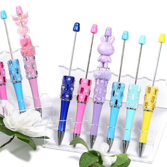 Heavy Industry DIY Shiny Square Diamond Rhinestone Gypsy Sugar Pattern Multi-color Beaded Rotary Ballpoint Pen
