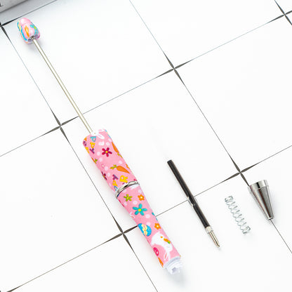 DIY plastic bead pen creative Easter rabbit ballpoint pen spot wholesale multi-color printing spinning bead pen