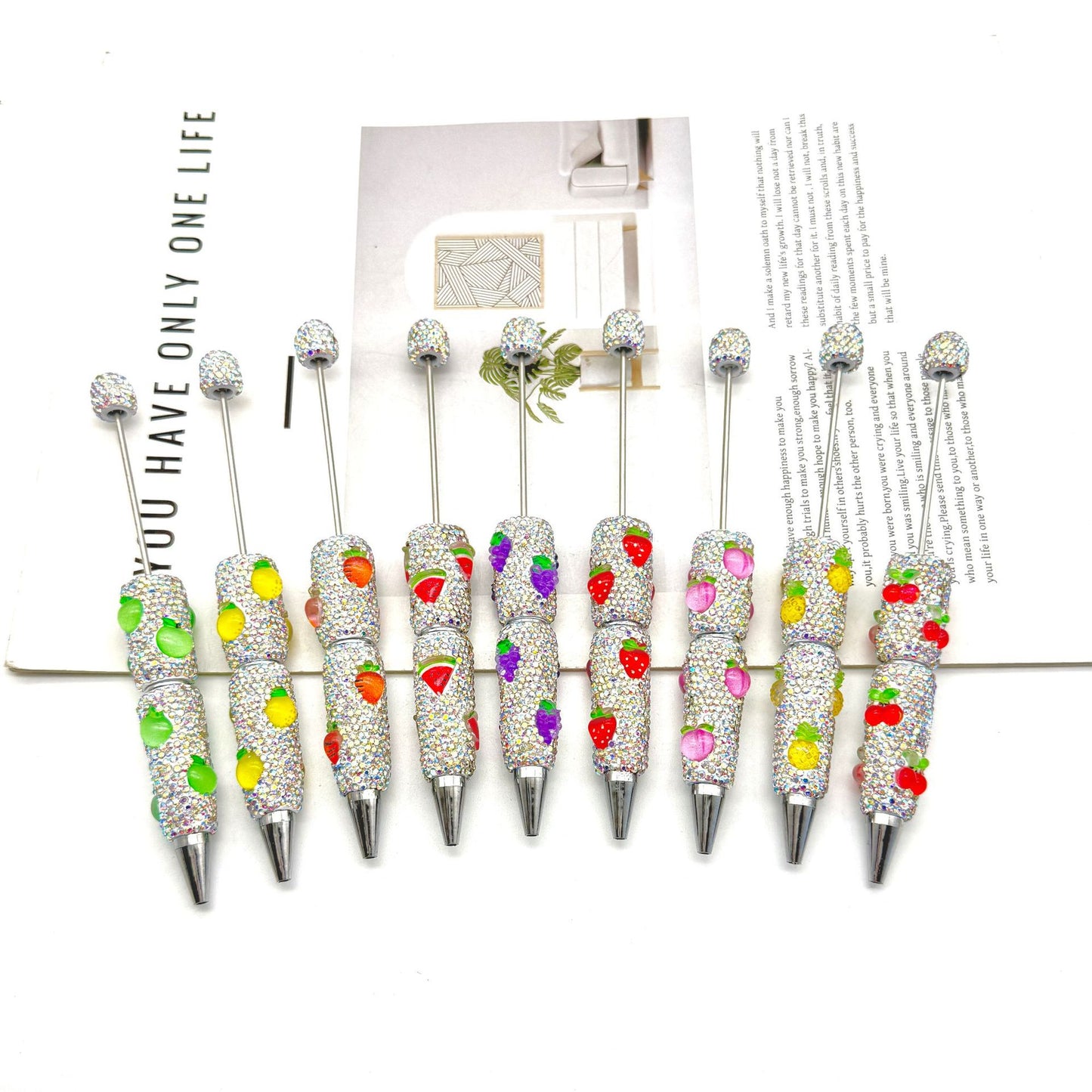 DIY Mengqu fruit full diamond bead pen, creative cute fruit and vegetable theme cute grain pen, heavy industry full diamond pen