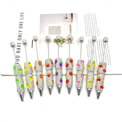 DIY Mengqu fruit full diamond bead pen, creative cute fruit and vegetable theme cute grain pen, heavy industry full diamond pen