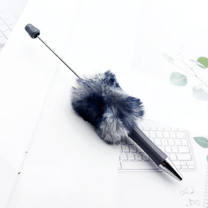 Cross-border innovative leopard print hairball bead pen DIY handmade hairball ballpoint pen cute student gift pen spot