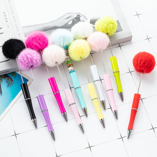 Creative DIY hairball bead pen wholesale cute wind fluffy gift pen new multi-color beaded ballpoint pen