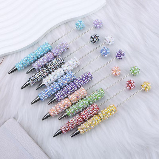 New DIY pearl full diamond bead pen, heavy industry diamond-encrusted pearl ballpoint pen, student stationery gift pen wholesale