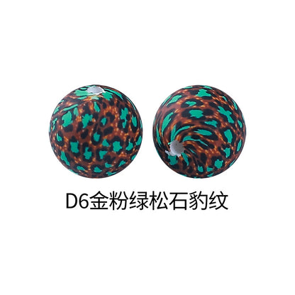 15mm new rhombus pattern silicone beads water transfer leopard print bracelet beaded jewelry silicone loose beads wholesale