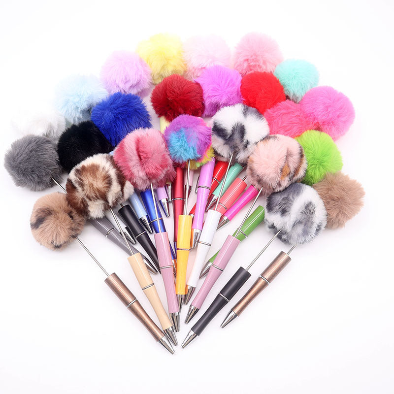 DIY hairball bead pen, cute furry gift pen, multi-color beadable ballpoint pen beadedpen spot