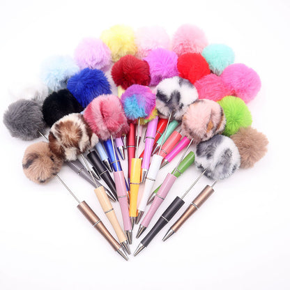 DIY hairball bead pen, cute furry gift pen, multi-color beadable ballpoint pen beadedpen spot