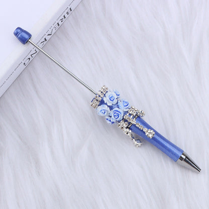 DIY flower pendant bead pen, handmade rose heavy industry ballpoint pen, puzzle bead cute grain gift spot wholesale