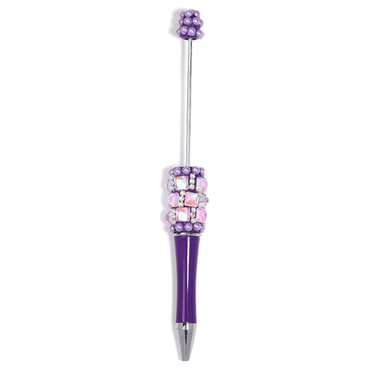 Creative DIY bead pen heavy industry high value square diamond pearl diamond bead pen multi-color plastic rotating ballpoint pen
