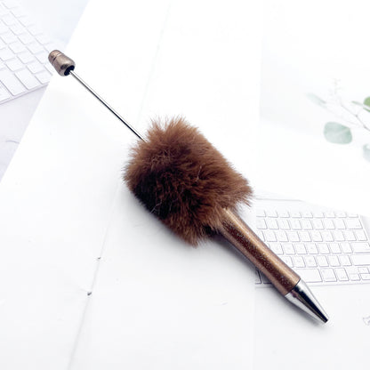 Cross-border innovative leopard print hairball bead pen DIY handmade hairball ballpoint pen cute student gift pen spot