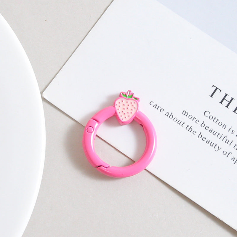 27mm Strawberry Keychain Round with Strawberry Pattern Color Paint Spring Buckle DIY Jewelry Accessories Keychain Connecting Ring