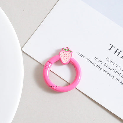 27mm Strawberry Keychain Round with Strawberry Pattern Color Paint Spring Buckle DIY Jewelry Accessories Keychain Connecting Ring