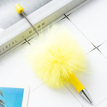 Cross-border plastic plush bead pen creative handmade DIY ballpoint pen new cartoon hairball bead pen wholesale