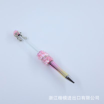 Popular DIY pearl flower bead pen handmade patch plastic ballpoint pen, cartoon flower bone pearl gift pen