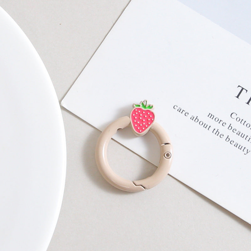 27mm Strawberry Keychain Round with Strawberry Pattern Color Paint Spring Buckle DIY Jewelry Accessories Keychain Connecting Ring