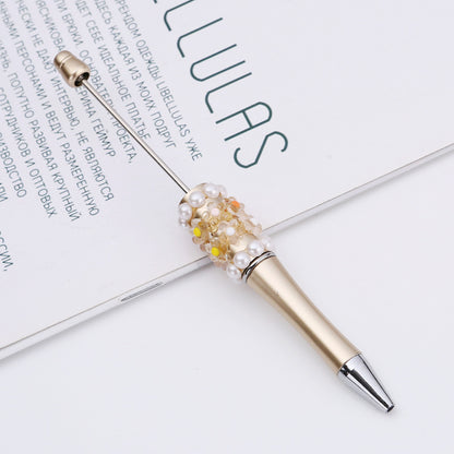 Cross-border DIY pearl flower bead pen handmade patch plastic ballpoint pen, cartoon flower bone pearl gift pen
