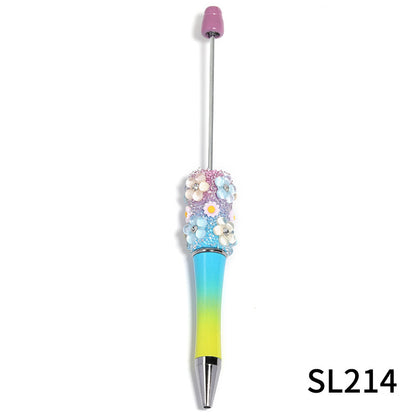 Heavy industry DIY three-dimensional flower gypsy coarse sugar pattern multi-color beaded rotating ballpoint pen