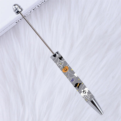 DIY Plastic Beadable Pens with Halloween Pumpkin Ghost Bat Spider Prints