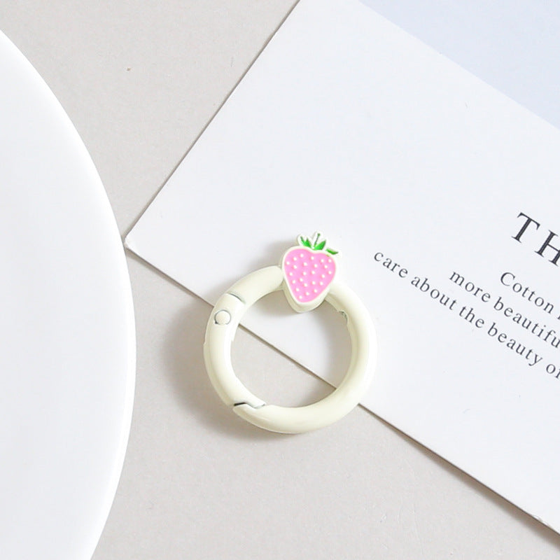 27mm Strawberry Keychain Round with Strawberry Pattern Color Paint Spring Buckle DIY Jewelry Accessories Keychain Connecting Ring